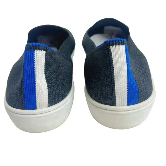 Rothy's Black Blue and White Stripes Slip On Sneakers Size 6 - Picture 4 of 9